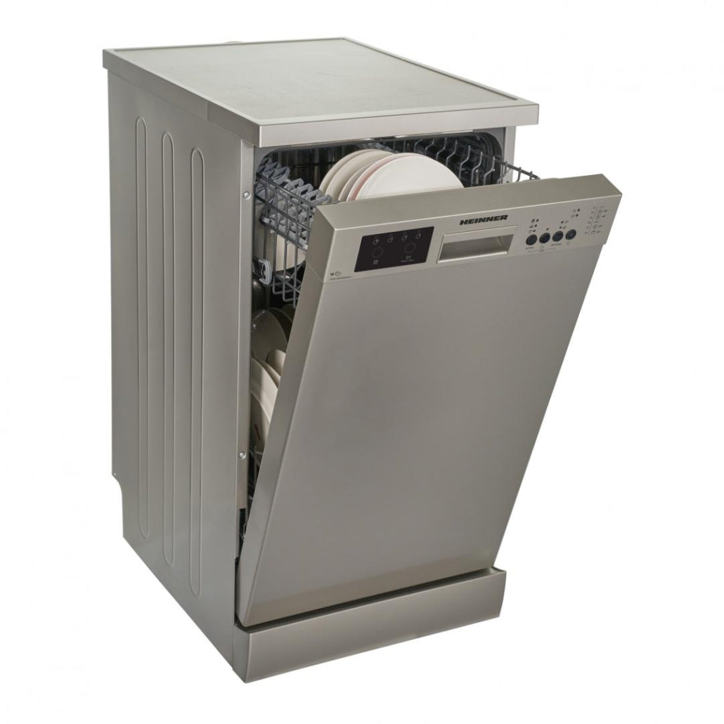 Masina de spalat vase Heinner HDW-FS4506DSE++, 10 Seturi, 6 programe, Clasa E, Half load, Aquastop, 45 cm, Antracit, GARANTIE 12 ANI