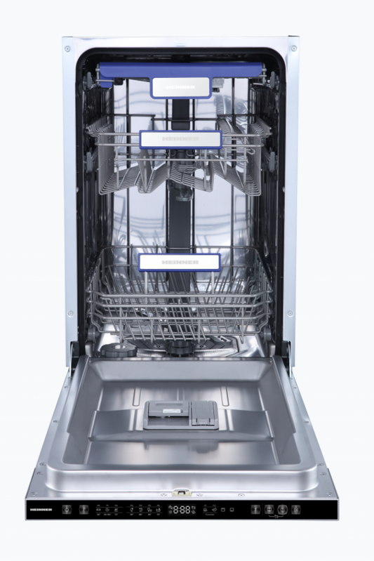 Masina de spalat vase Incorporabila Heinner HDW-BIM45710AD+++, 10 seturi, 7 programe, Display LED, Auto-door opening, Aquastop, Clasa D, 45 cm, GARANTIE 10 ANI