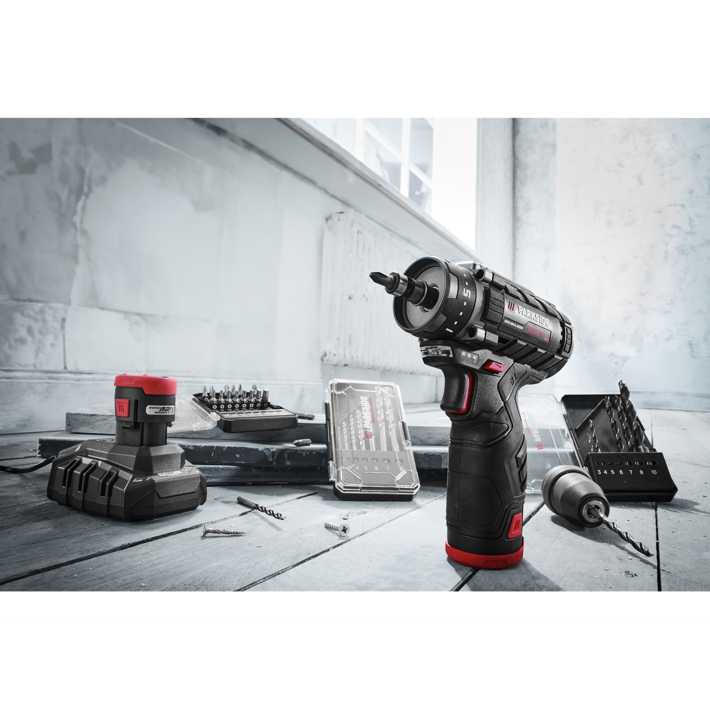 SET Parkside Performance 43 piese: Masina de gaurit si insurubat cu 2 acumulatori, ultimul model din seria PBSPA, GARANTIE 5 ANI