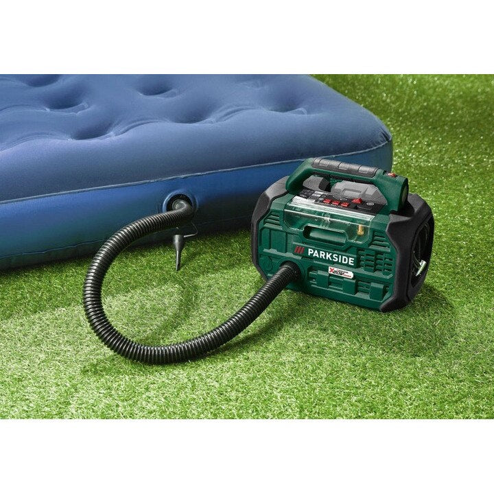 Compresor si pompa de aer 20V Parkside 2 in 1, presiune maxima 10.3bari (150 PSI), debit pompaaer 380L/min, GARANTIE 5 ANI