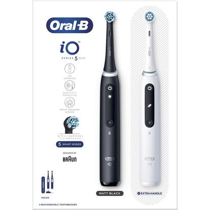 Set 2 periute de dinti electrice ORAL-B iO5, 40000 pulsatii/min, 5 programe, 2 capate, alb-negru, GARANTIE 7 ANI