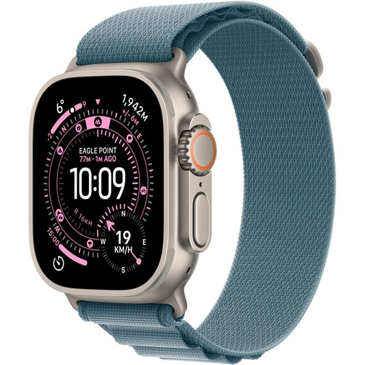 Apple Watch Ultra 3, GPS + Cellular, 49mm, Natural Titanium Case, Light Blue Alpine Loop - Small 5, GARANTIE 12 ANI