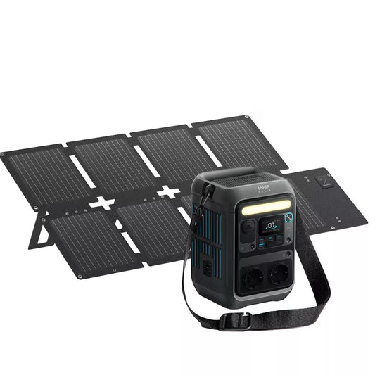 Kit power station ANKER Solix C300X AC, panou solar, 300W, 288Wh, AC, USB-A, USB-C, MC4, XT60, negru, GARANTIE 8 ANI