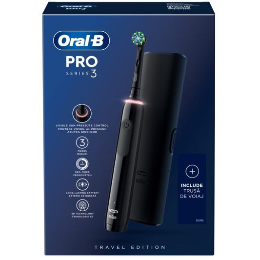Periuta de dinti electrica ORAL-B Pro 3, 9900 miscari/min, Curatare 3D, 3 programe, 1 capat, negru, GARANTIE 7 ANI