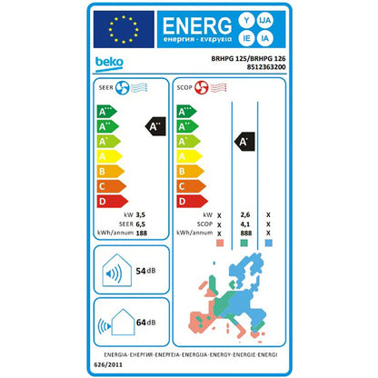 Aer conditionat BEKO BRHPG125, 12000 BTU, A++/A+, Wi-Fi, Functie Incalzire, Inverter, kit instalare inclus, alb, GARANTIE 10 ANI