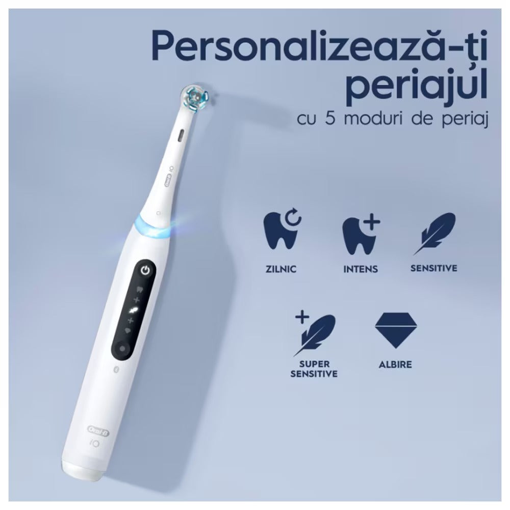 Set 2 periute de dinti electrice ORAL-B iO5, 40000 pulsatii/min, 5 programe, 2 capate, alb-negru, GARANTIE 7 ANI