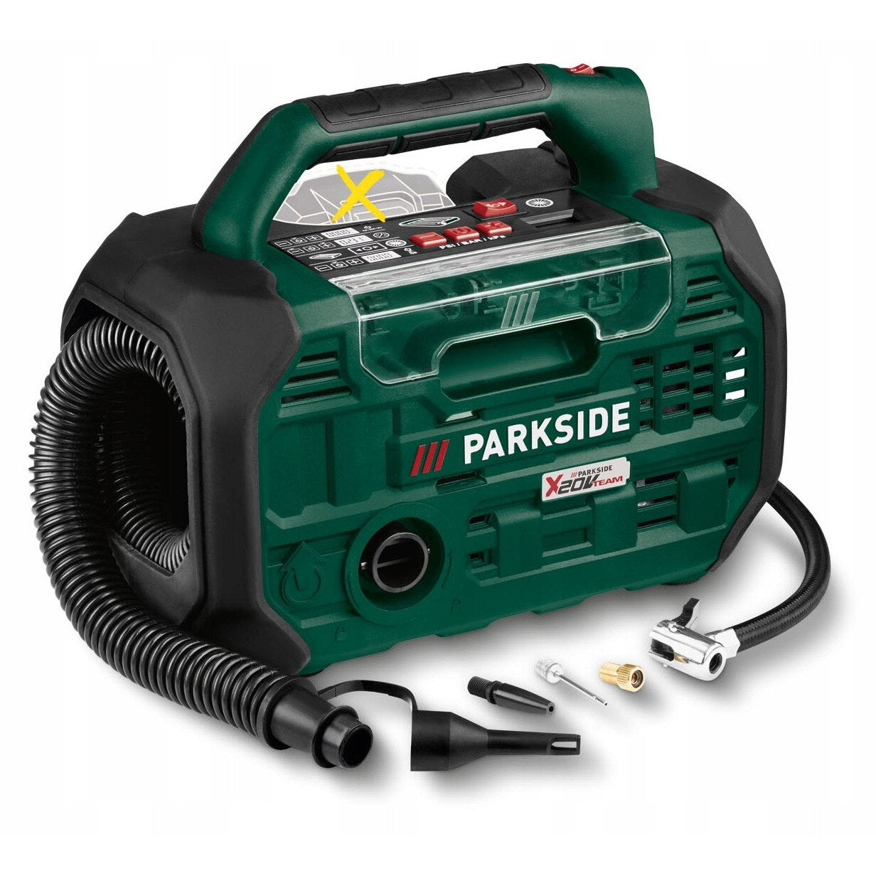 Compresor si pompa de aer 20V Parkside 2 in 1, presiune maxima 10.3bari (150 PSI), debit pompaaer 380L/min, GARANTIE 5 ANI