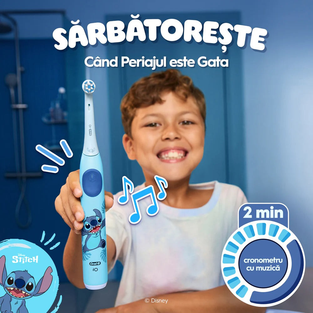 Periuta de dinti electrica copii ORAL-B iO Kids, Disney Stitch, 3 programe, 1 capat, albastru, GARANTIE 7 ANI