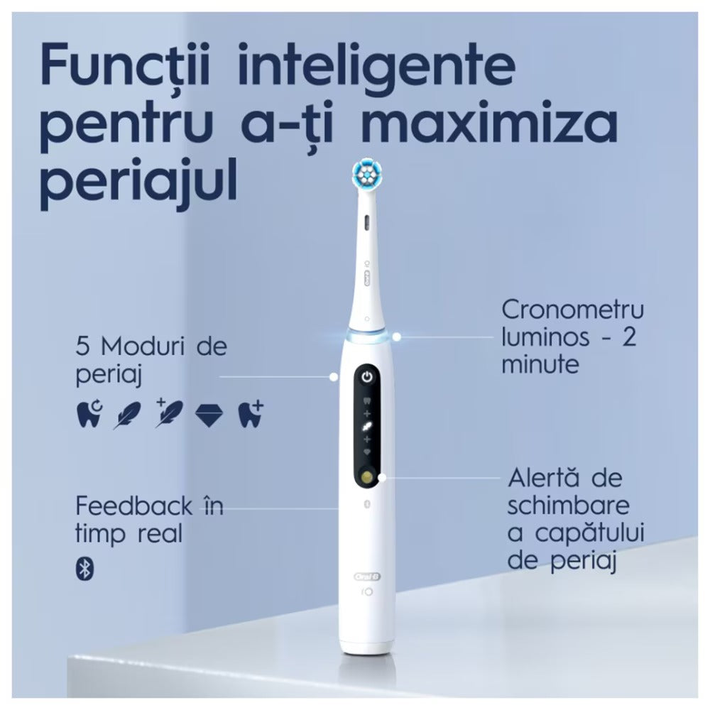 Set 2 periute de dinti electrice ORAL-B iO5, 40000 pulsatii/min, 5 programe, 2 capate, alb-negru, GARANTIE 7 ANI