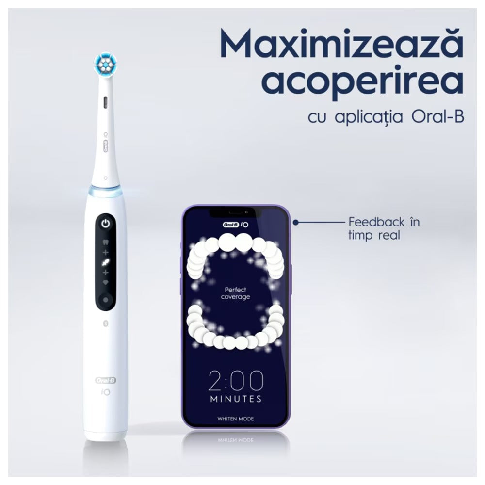 Set 2 periute de dinti electrice ORAL-B iO5, 40000 pulsatii/min, 5 programe, 2 capate, alb-negru, GARANTIE 7 ANI